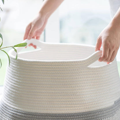 Wäschekorb geflochten, 65cm, Weiß & Grau – Großer Aufbewahrungskorb