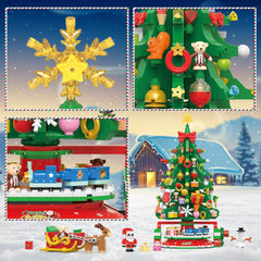 CUBIMANA Rotierender Weihnachtsbaum Mini Bausatz mit LED Licht 1145 Stück 2024 - Weihnachtsmann Schneemann Zug ab 10 Jahren