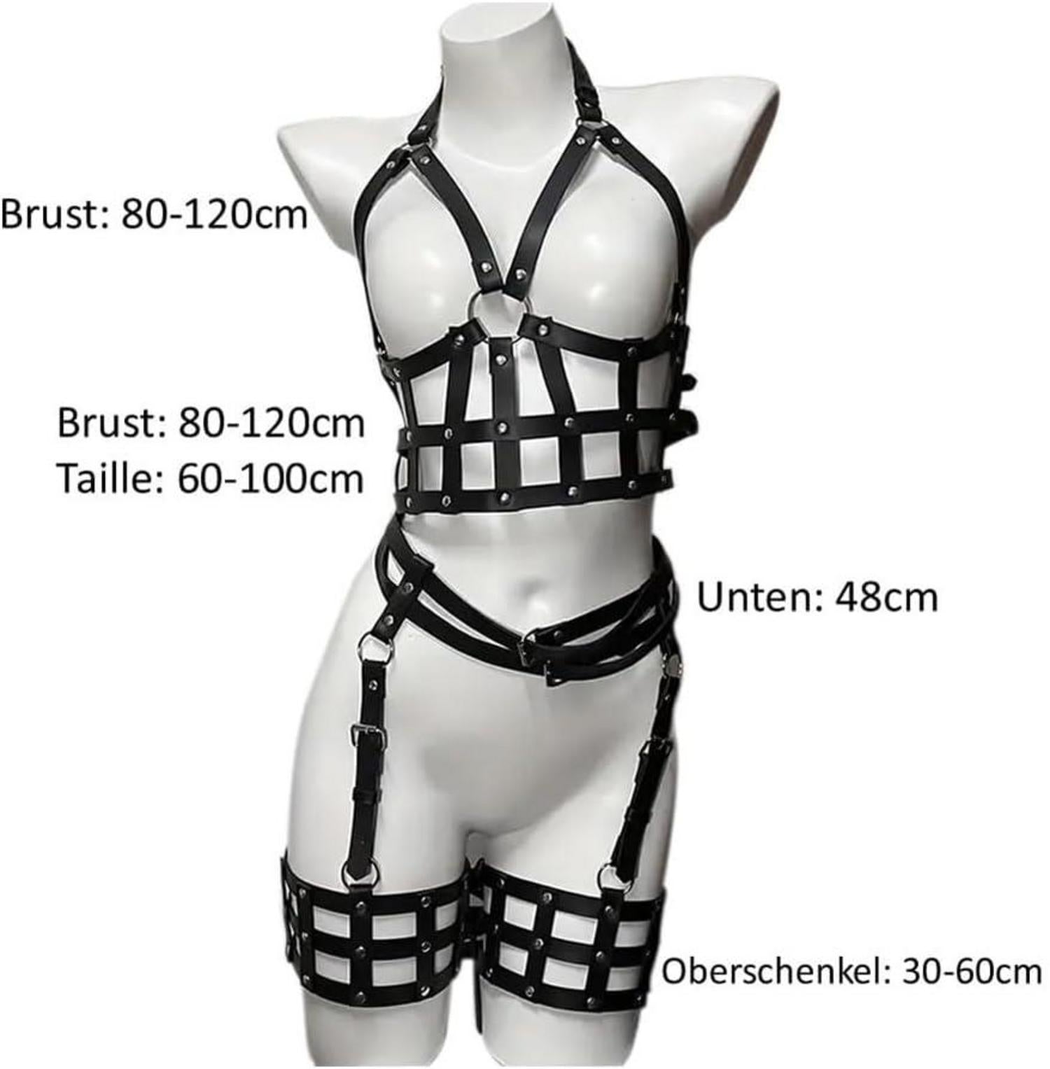 BDSM Leder Harness Set Punk Gothic Bondage Body Lingerie Strapsen Set