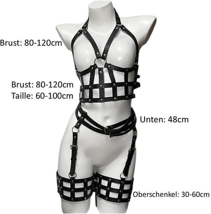 BDSM Leder Harness Set Punk Gothic Bondage Body Lingerie Strapsen Set