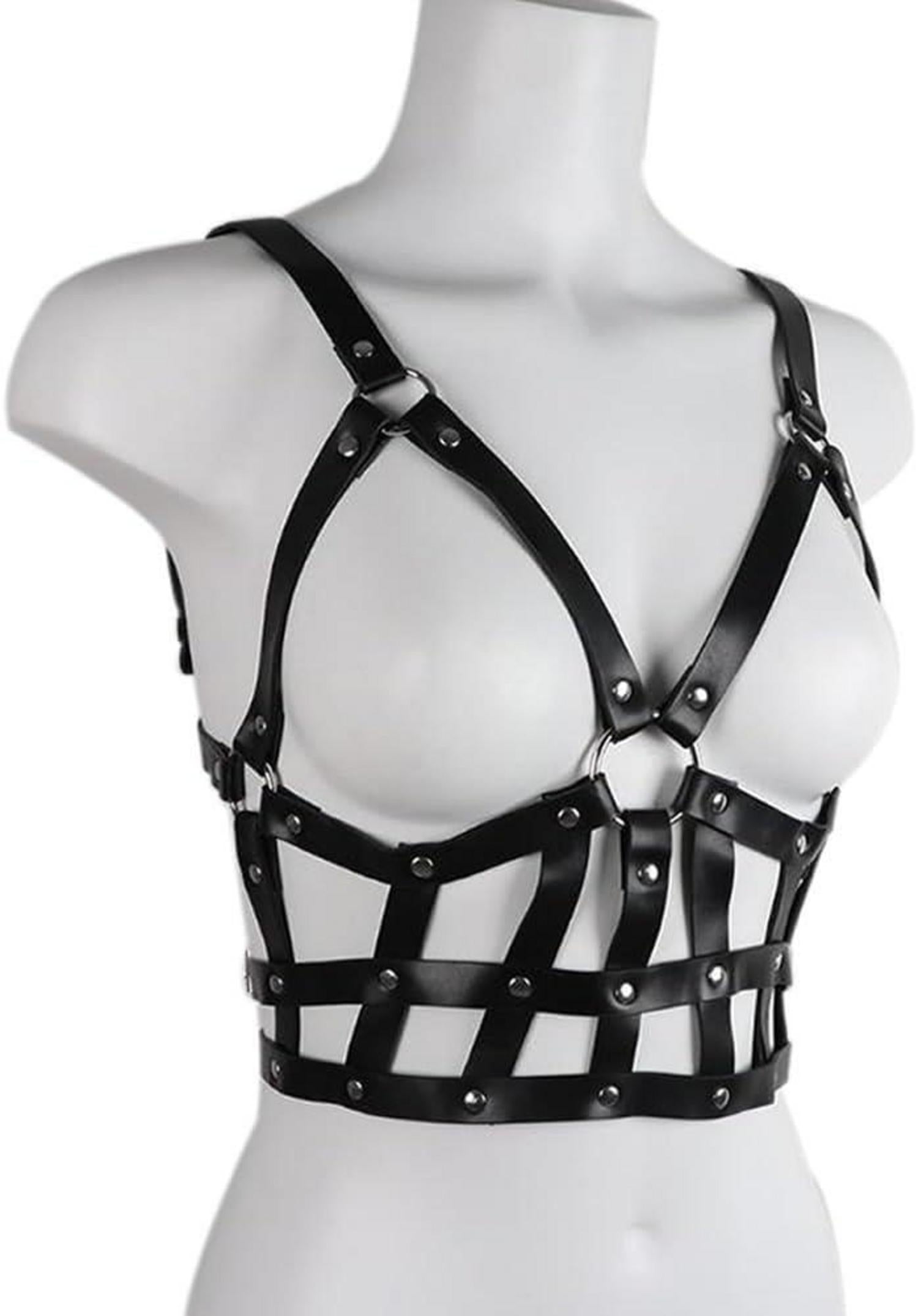 Damen Leder Harness BDSM Fesseln Punk Gothic Set BDSM Dessous Set Clubwear