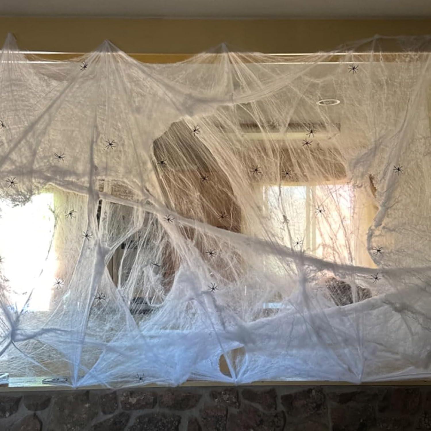 Halloween Spinnennetz Deko Set 300g mit Kunststoff Spinnen