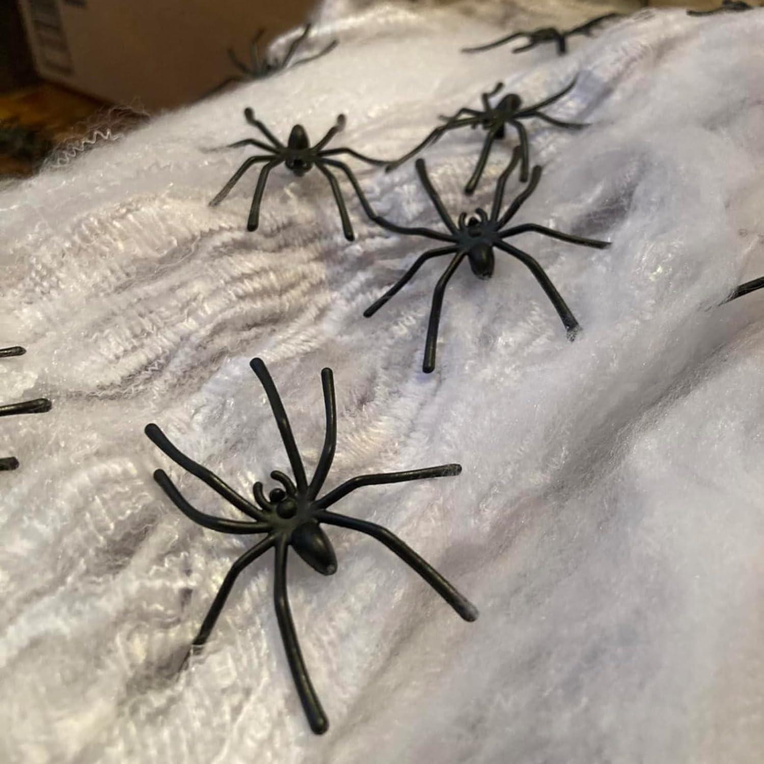 TheStriven Weiss Spinnweben Deko Set mit 60 Spinnen - Halloween Dekoration 300g