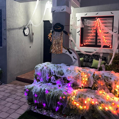 TheStriven Weiss Spinnweben Deko Set mit 60 Spinnen - Halloween Dekoration 300g