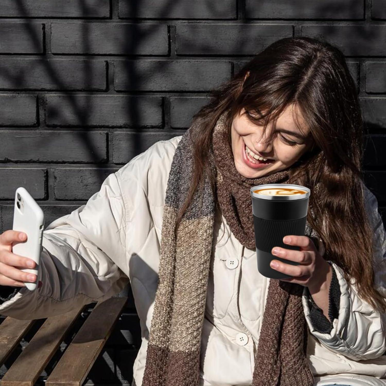 Disoza 450ml Thermobecher Kaffee to go Schwarz 16oz Outdoor