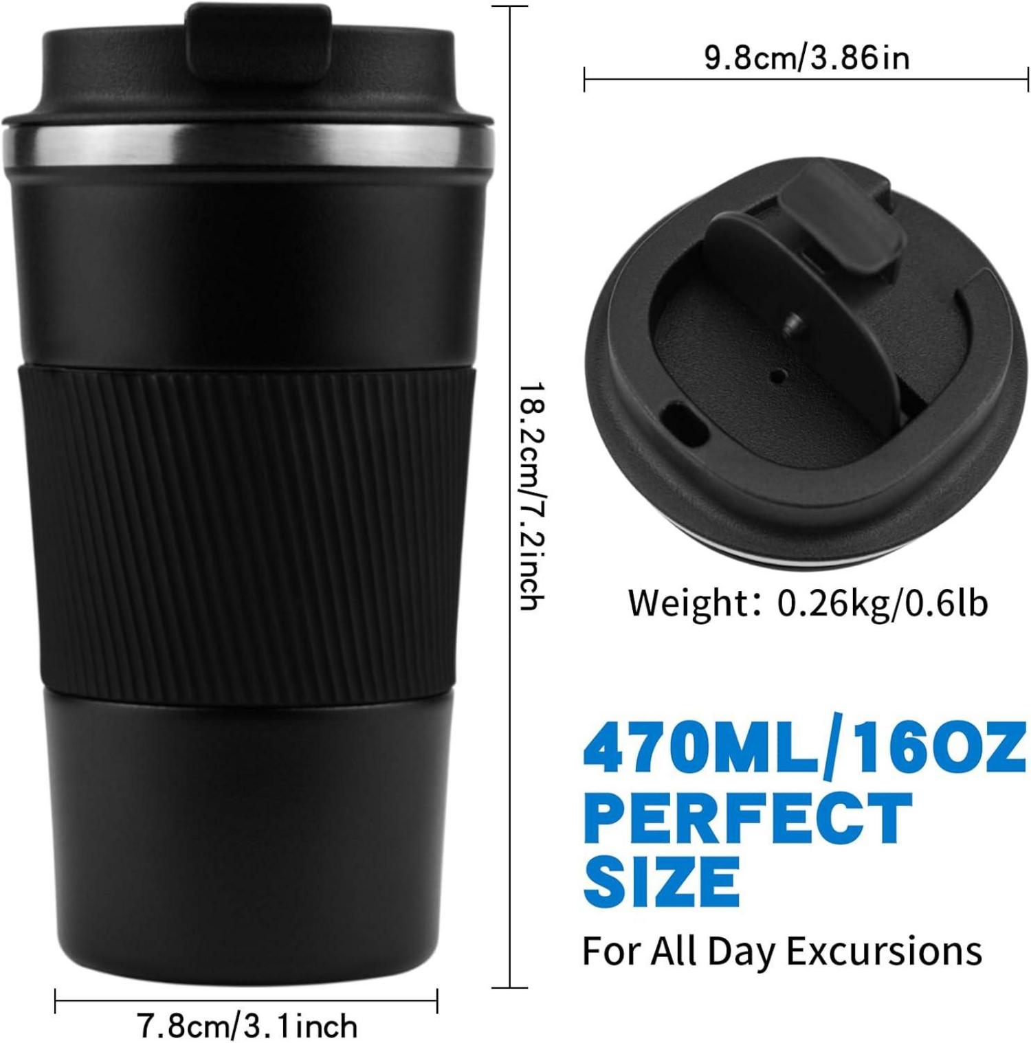 Disoza 450 ml Thermobecher Kaffee to go mit Deckel Schwarz