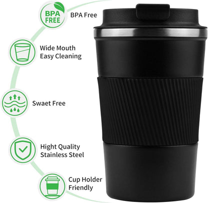 Thermobecher Kaffee to go Travel Mug Deckel 450 ml Schwarz