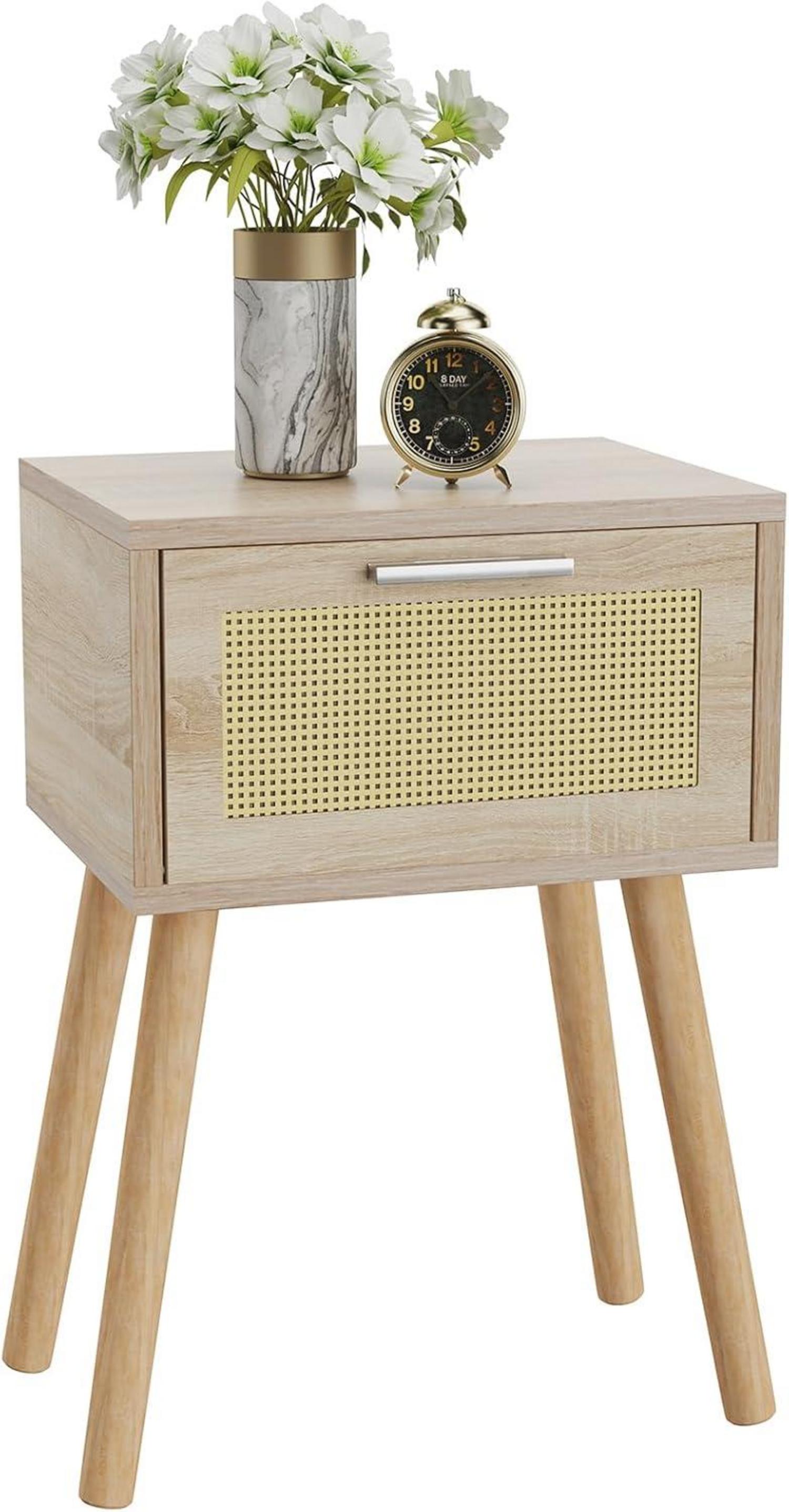 Nachttisch Rattan Beistelltisch Boho-Nachtschrank Magnetschublade