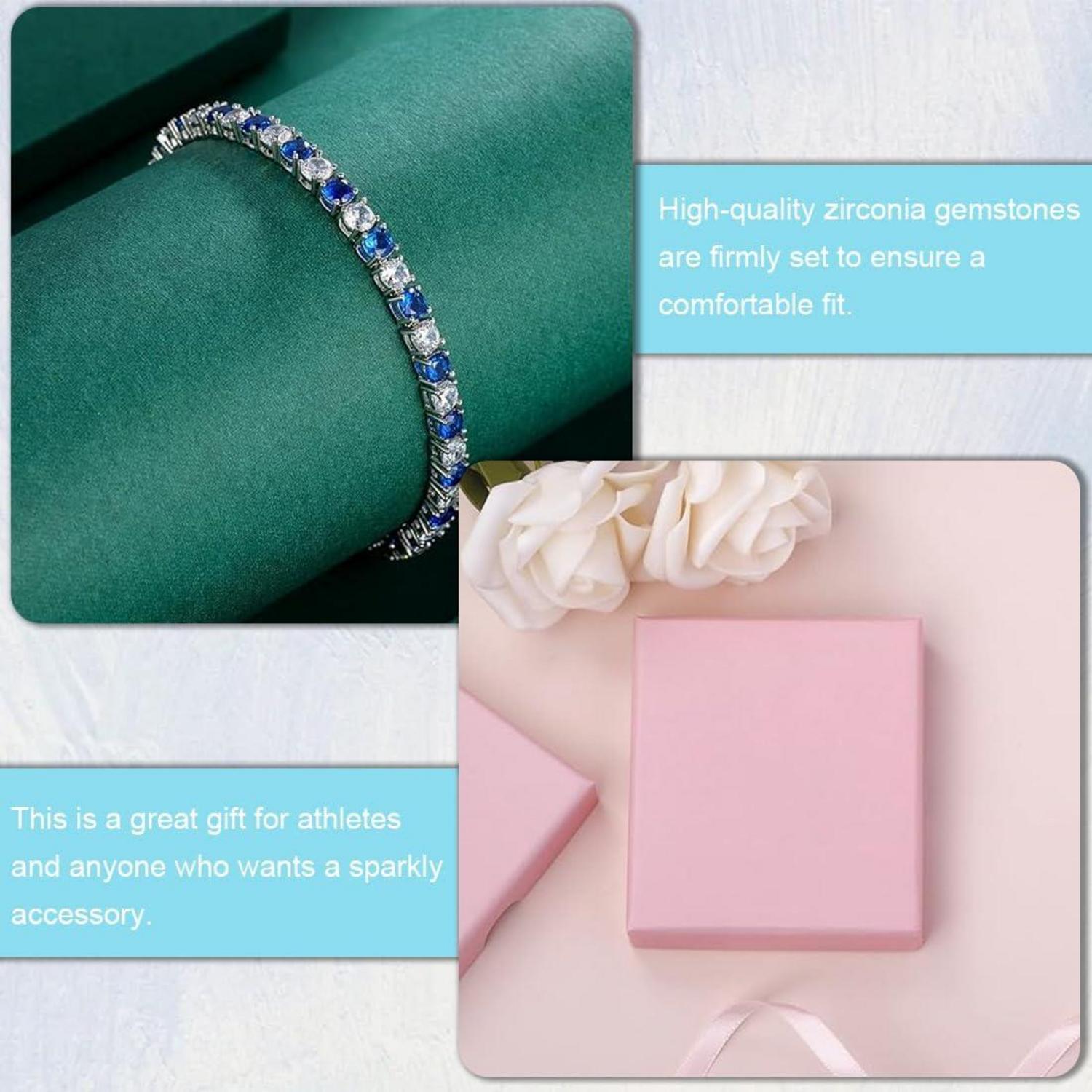 Zirkonia-Armband mit 4 mm Diamant-Tennisarmband, Weißgold & Weißblau