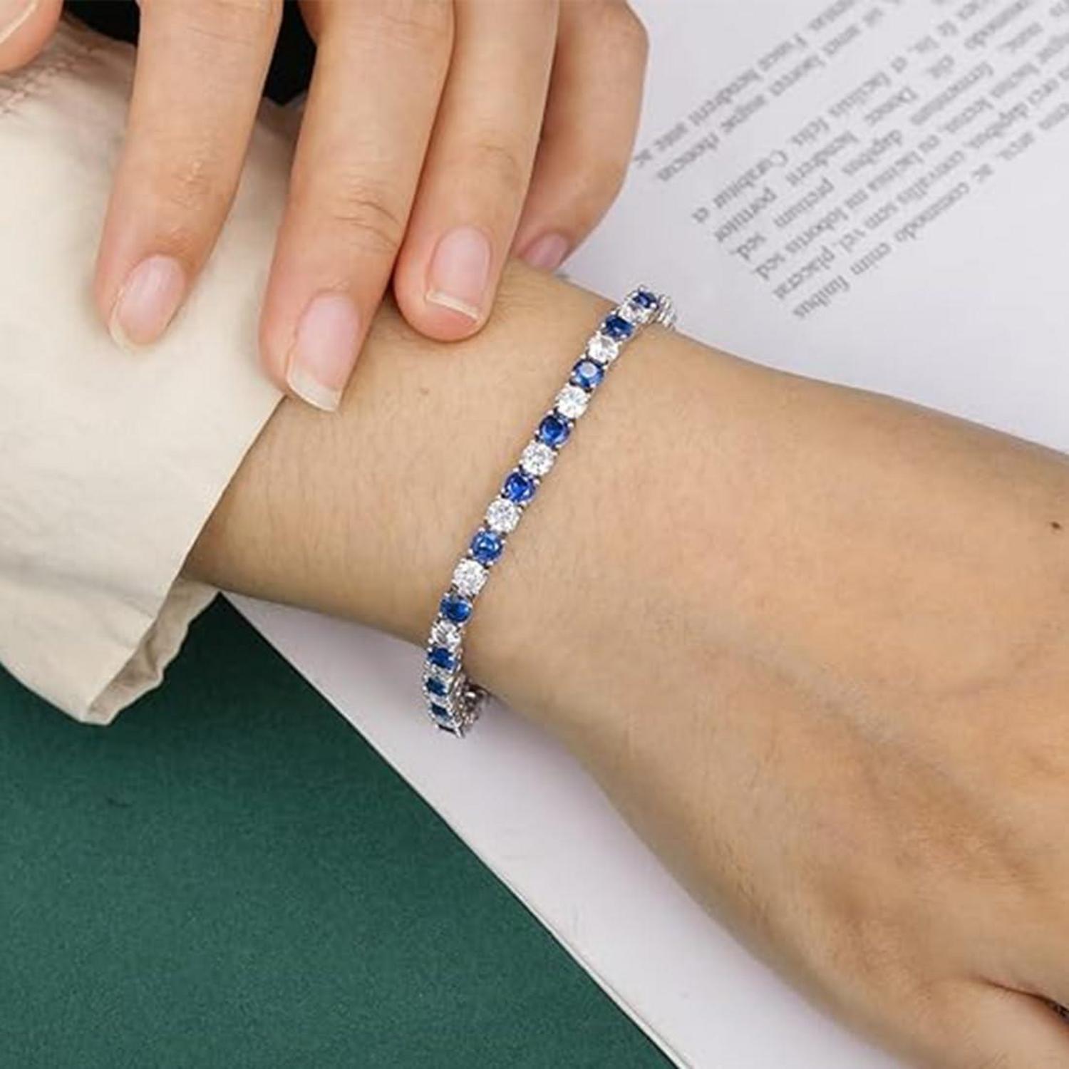 Zirkonia Tennisarmband 4mm Diamant Weißgold Blau 17cm Eleganz