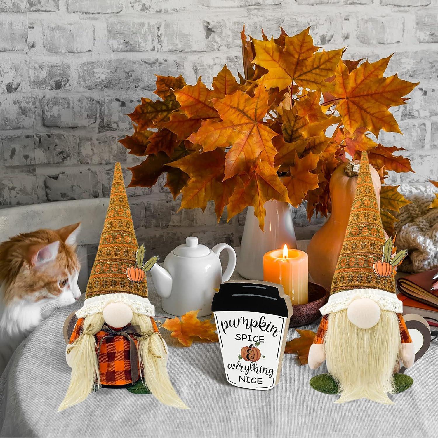 Herbstdeko 2 Stück Wichtel Plüschfigur 30cm Herbst Innen Außen