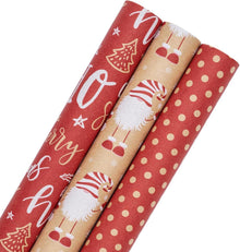 Weihnachts-Geschenkpapierrolle aus Kraftpapier 3 Rollen festive Design