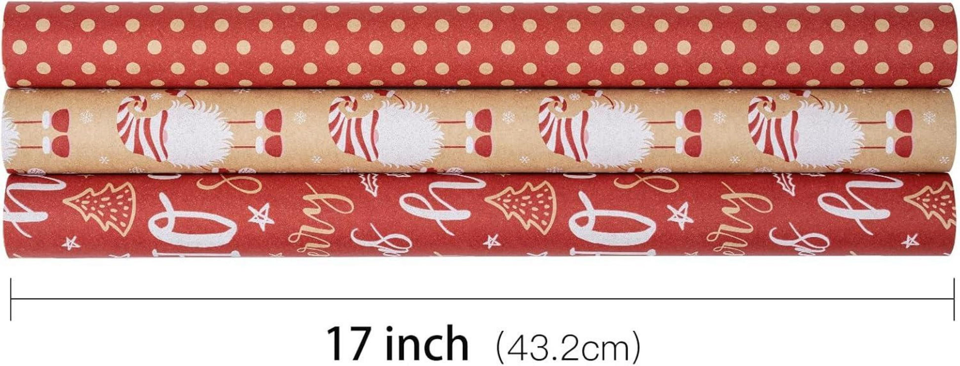 Weihnachts-Geschenkpapierrolle Kraftpapier 43,2 cm x 3 m 3