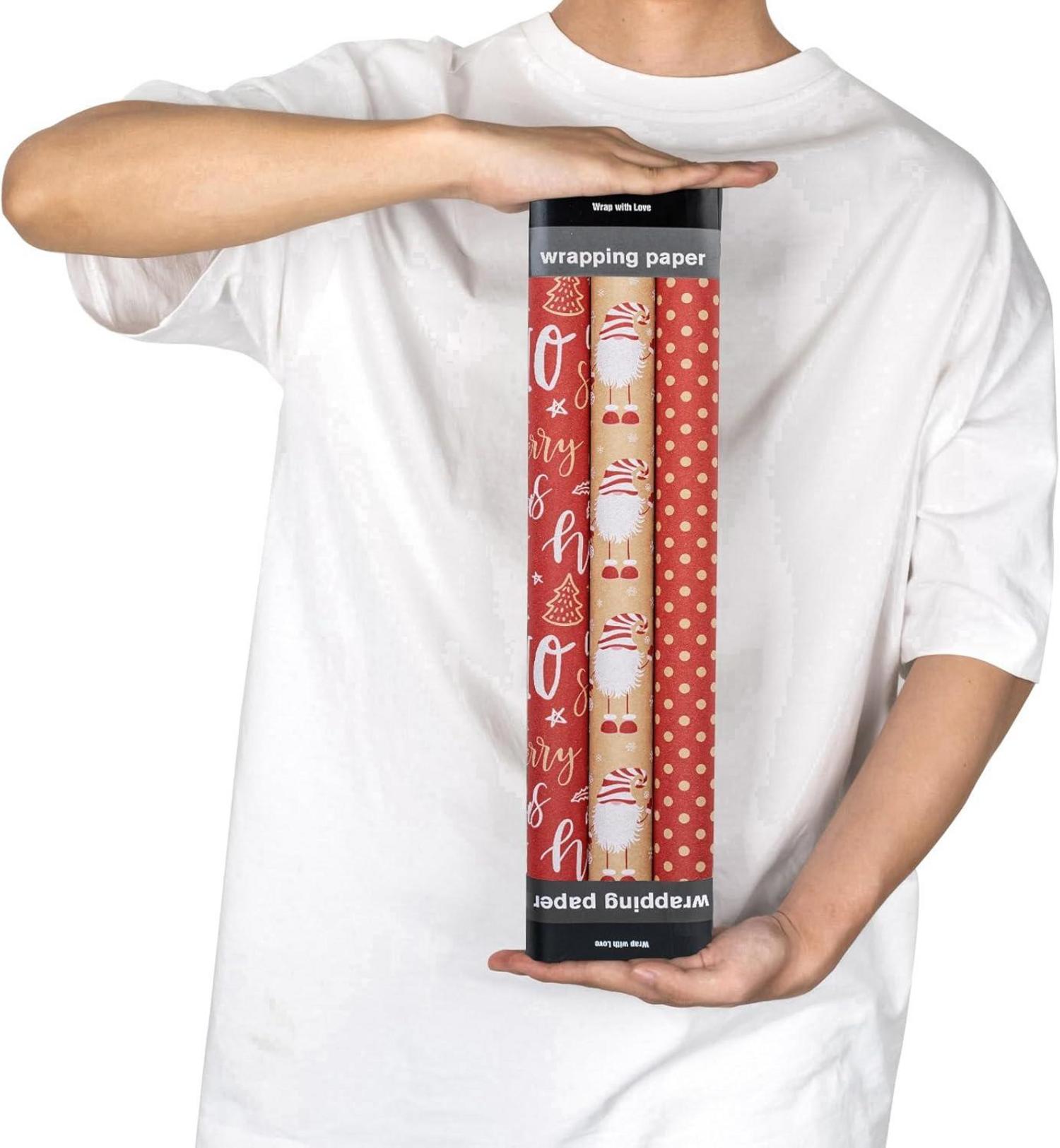 Weihnachts-Geschenkpapierrolle aus Kraftpapier 3 Rollen festive Design