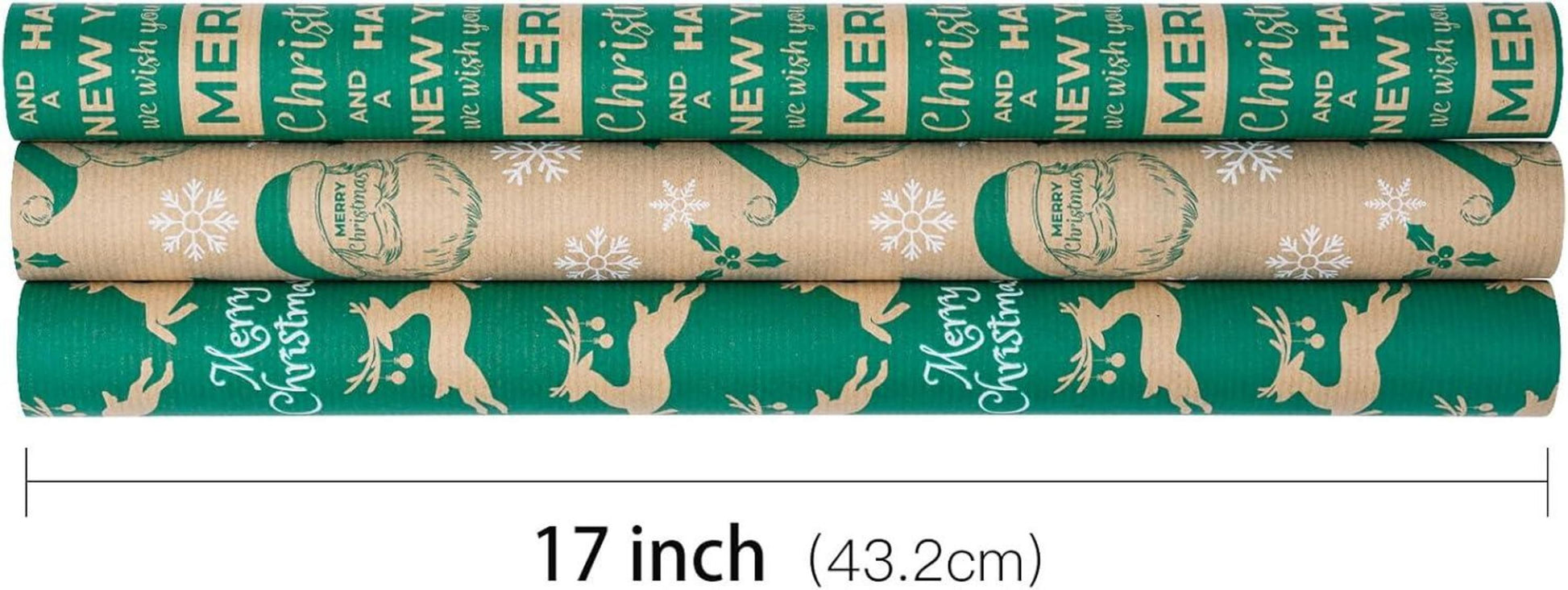 Weihnachts-Geschenkpapierrolle Kraftpapier 43,2cm x 3m, 3