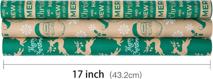 Weihnachts-Geschenkpapierrolle Kraftpapier 43,2cm x 3m, 3