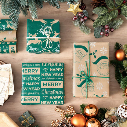 Weihnachts-Geschenkpapierrolle 3 Rollen Kraftpapier 43,2cm x 3m Weihnachtsdesign