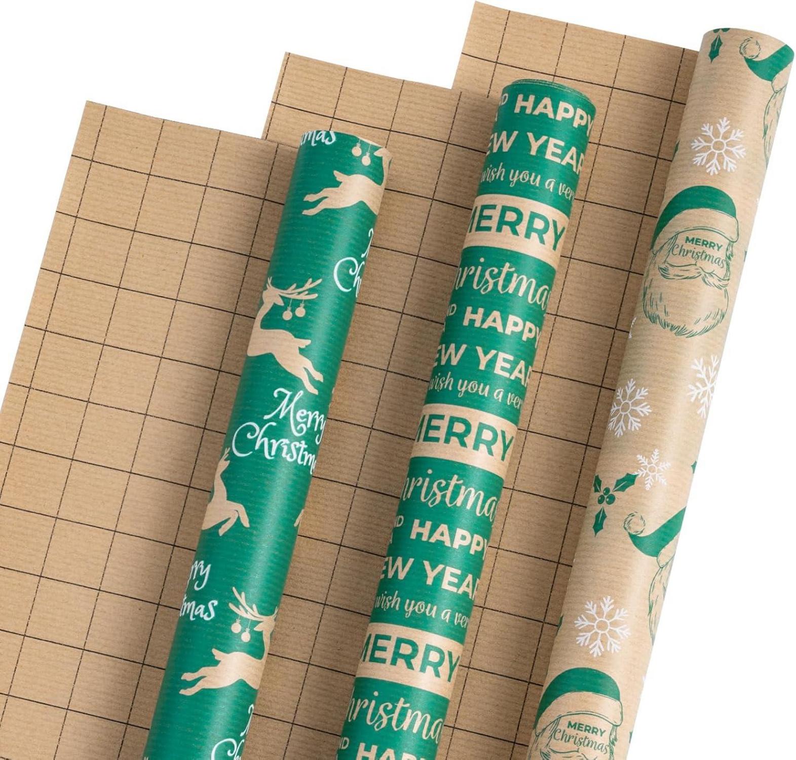 Weihnachts-Geschenkpapierrolle aus Kraftpapier 43,2 cm x 3 m 3 Rollen