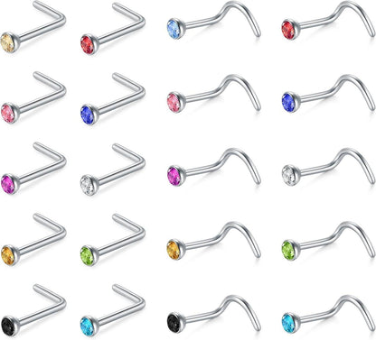 Chirurgenstahl Nasenpiercing mit Zirconia Strasssteinen