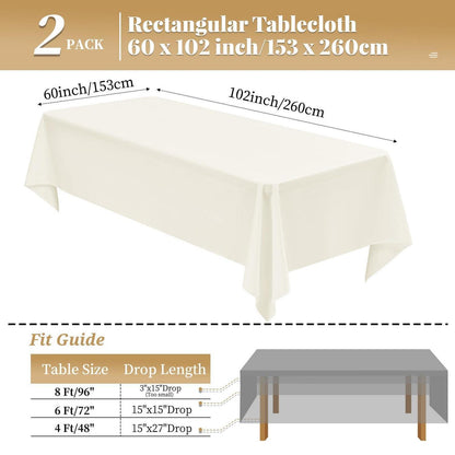 2er-Pack Elfenbeinfarbene Tischdecken 153x260 cm – Rechteckig & Waschbar