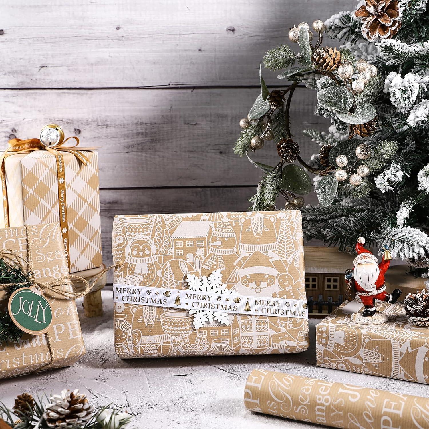 Weihnachts-Geschenkpapierrolle Kraftpapier Weihnachtsmann Karo 3