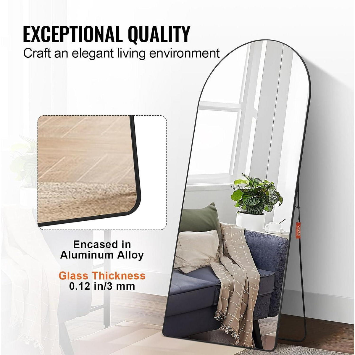 Gewölbter Ganzkörperspiegel 180x81cm – Stand- & Wandmontage