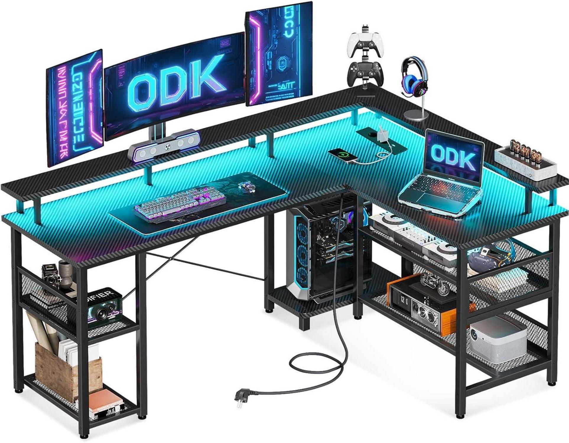 Gaming Tisch LED mit Steckdosen USB Kohlefaser 168×120cm