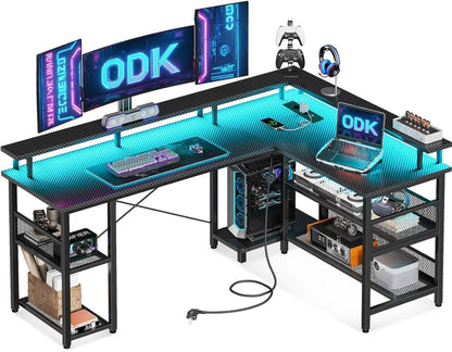 Gaming Tisch LED mit Steckdosen USB Kohlefaser 168×120cm