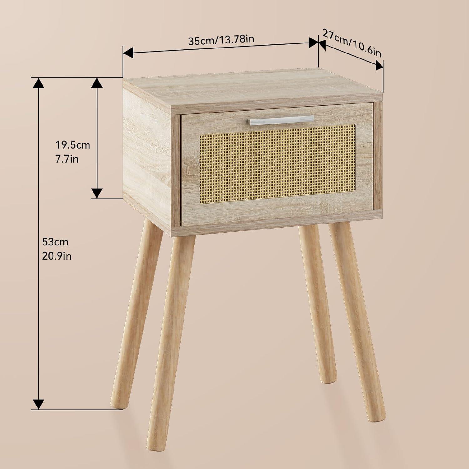 Rattan Nachttisch 2er Set mit Magnetschublade 35x27x53cm