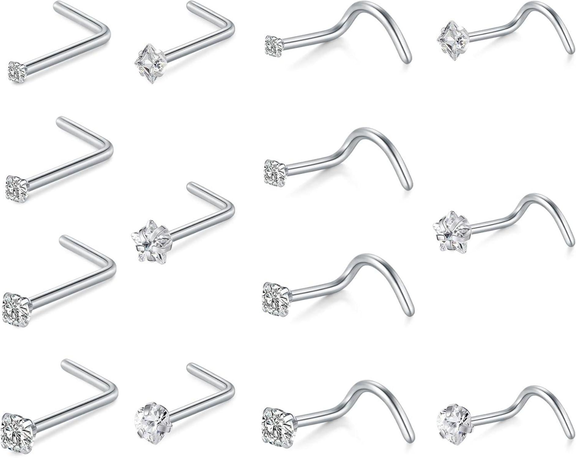 Nasenpiercing Chirurgenstahl Zirconia Strassstein 22G 20G 18G