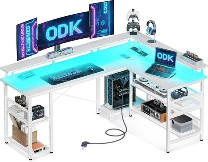 Gaming Schreibtisch LED Beleuchtung Steckdosen USB Eckschreibtisch