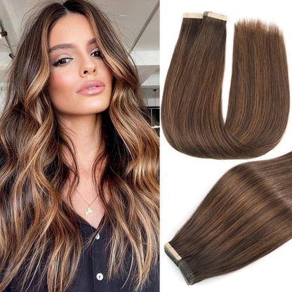 Echthaar Tape Extensions Balayage Braun 40cm (16 Zoll)