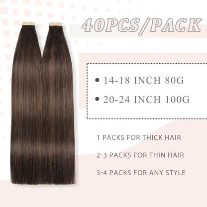 Echthaar Tape Extensions Balayage Braun 40cm (16 Zoll)