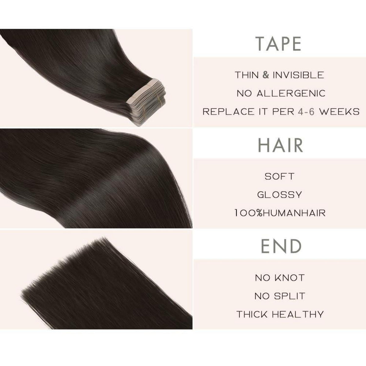 Echthaar Tape Extensions 40cm Schwarz 1B#