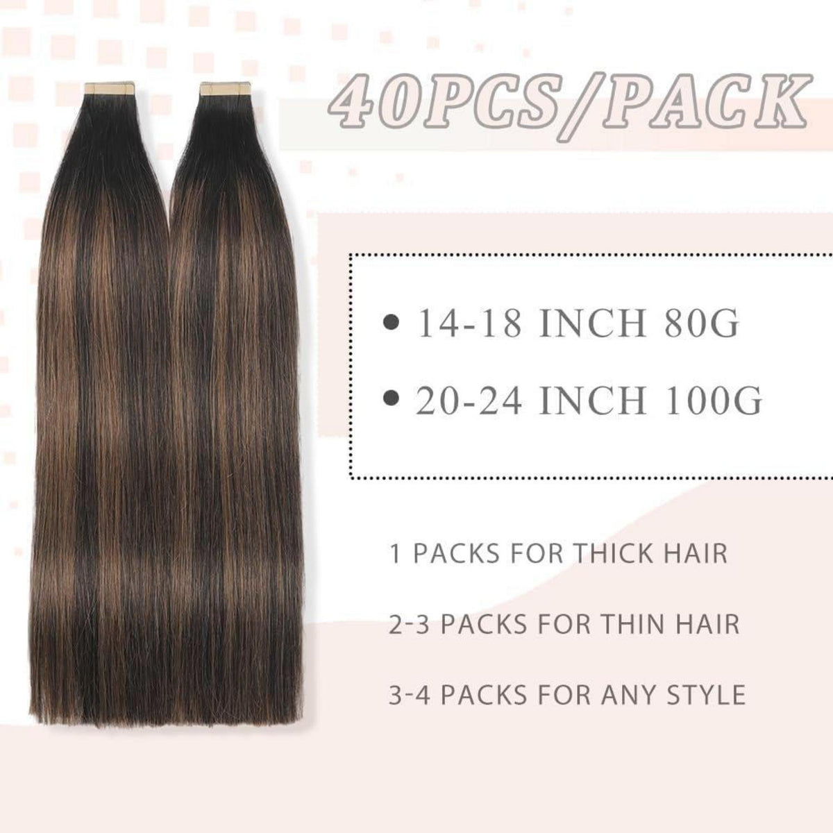 Echthaar Tape Extensions Goldbraun 60cm (24 Zoll)