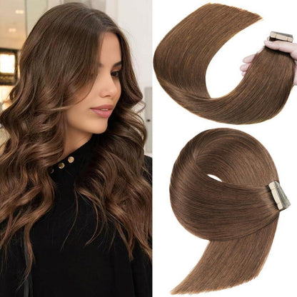 Echthaar Tape Extensions 50cm Schokoladenbraun