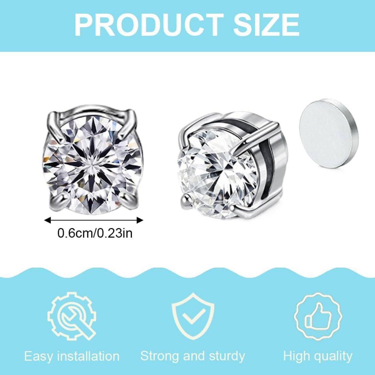 3er Set 6mm Magnet Ohrringe Edelstahl Herren Damen CZ Strass