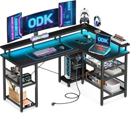 Gaming Eckschreibtisch LED RGB USB-Ports Netzablage 150x102cm