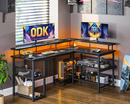 ODK Gaming Tisch LED 2 Steckdosen 2 USB Schwarz 150×102cm
