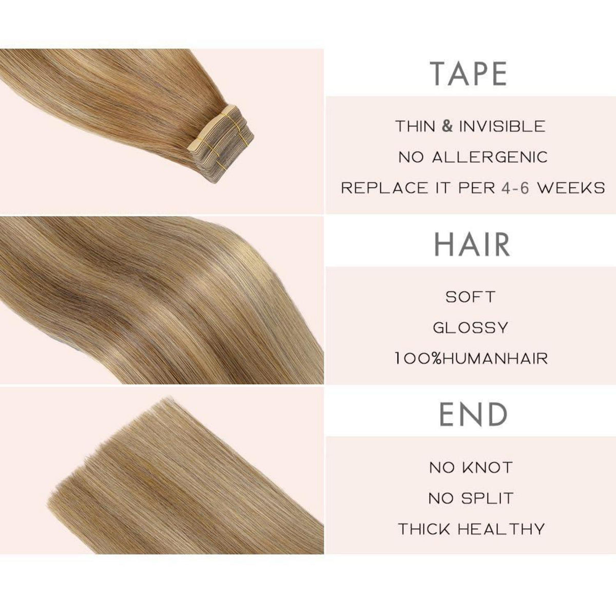 Echthaar Tape Extensions Goldbraun Balayage 35cm (14 Zoll)