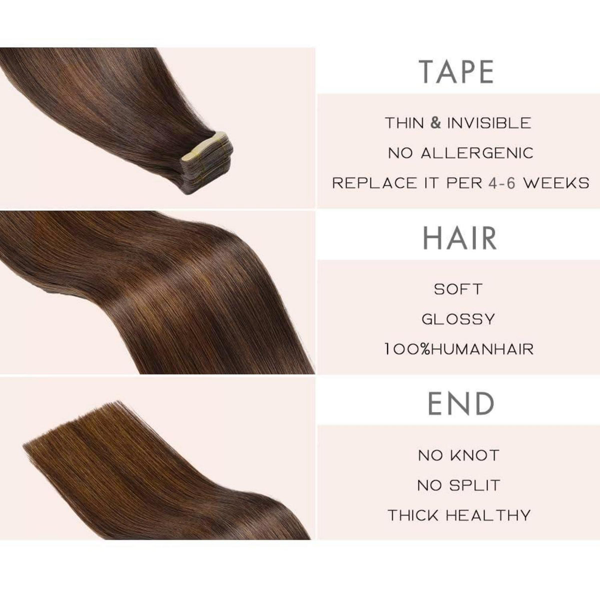 Echthaar Tape Extensions Balayage Braun 60cm (24 Zoll)