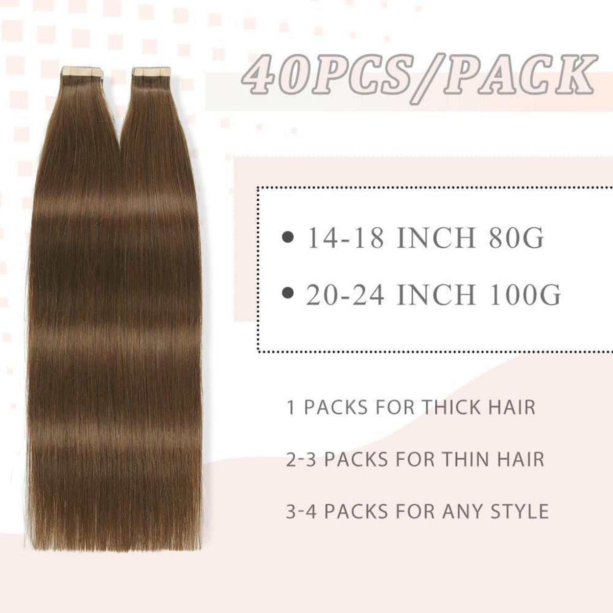 Echthaar Tape Extensions 40cm Schokoladenbraun