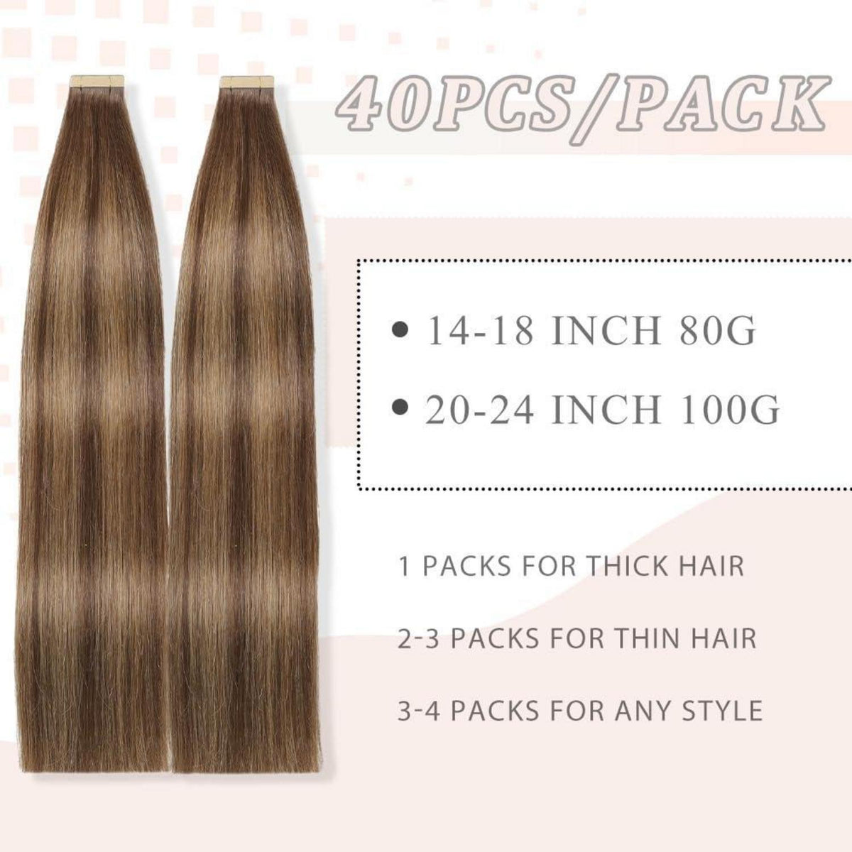 Echthaar Tape Extensions Goldbraun 55cm (22 Zoll)