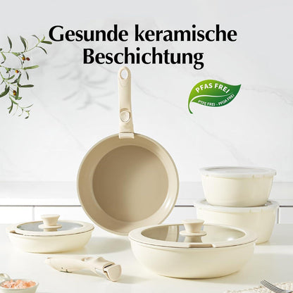Redchef 16-teiliges Antihaft-Keramik-Kochgeschirr-Set mit abnehmbaren Griffen, Pfannenset und Topfset