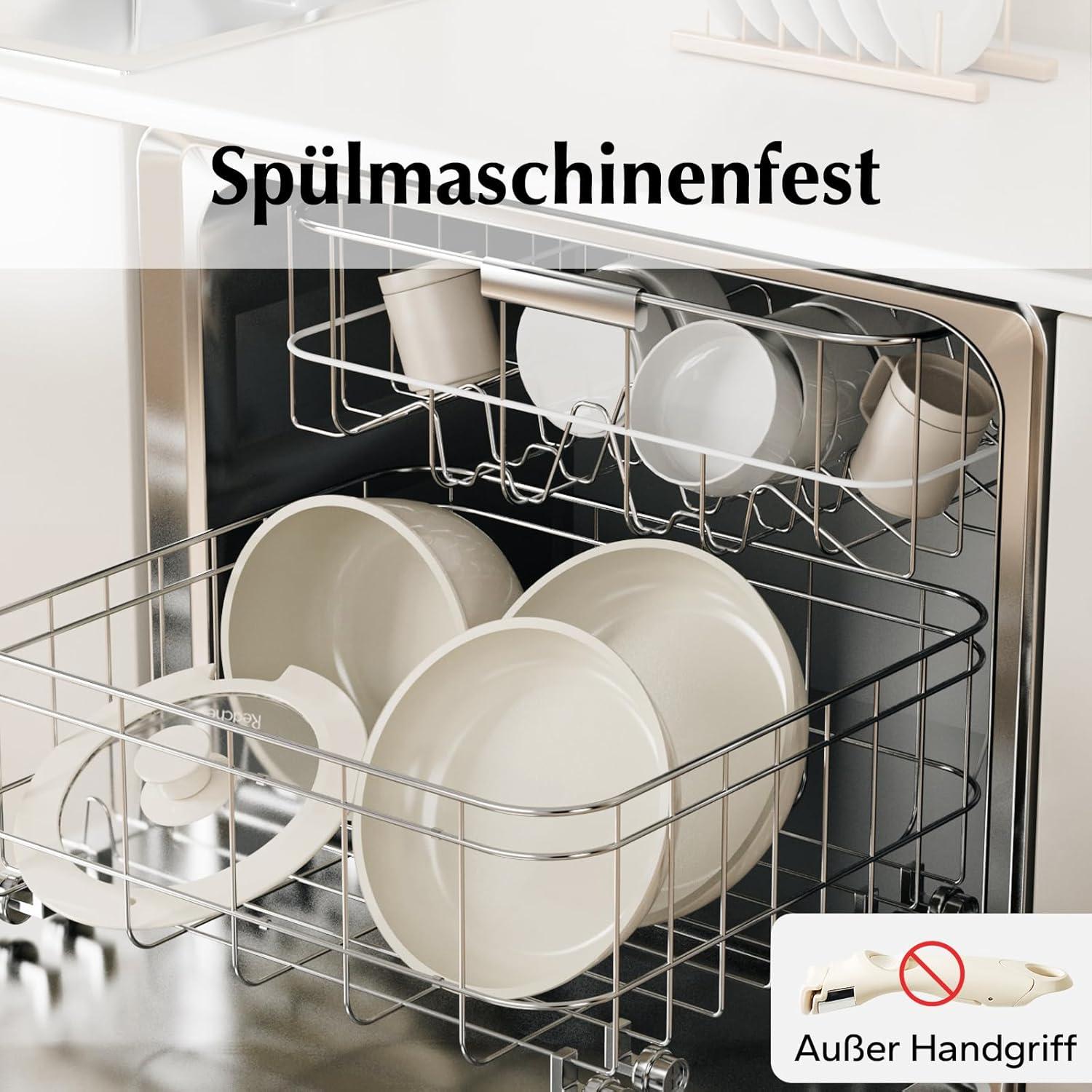 Redchef 16-teiliges Antihaft-Keramik-Kochgeschirr-Set mit abnehmbaren Griffen, Pfannenset und Topfset