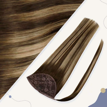 Echthaar Pferdeschwanz Extension Braun Balayage Ombre 35cm