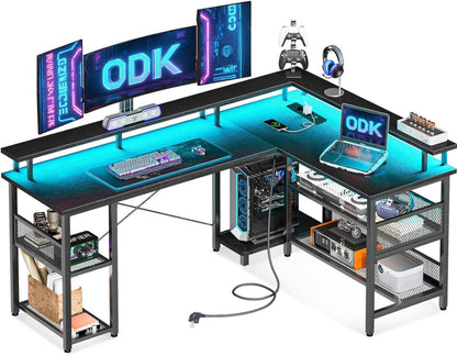 Gaming Tisch LED Beleuchtung Steckdosen USB Schreibtisch Schwarz