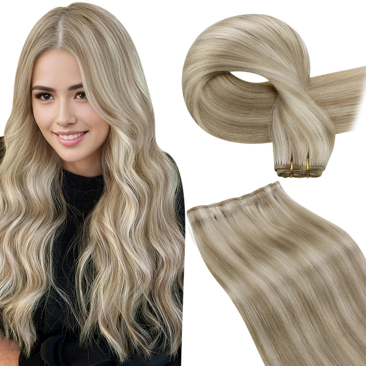 Echthaar Tressen Blond Highlights 55cm - Zum Einnähen
