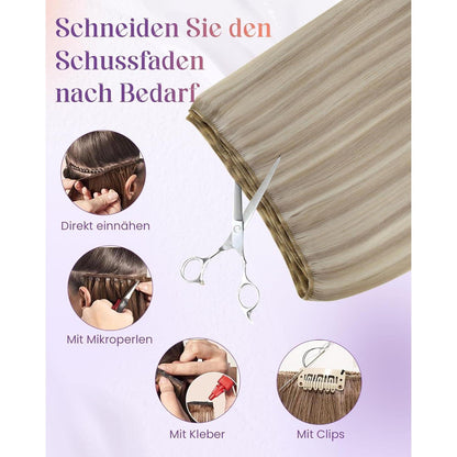 Echthaar Tressen Blond Highlights 55cm - Zum Einnähen