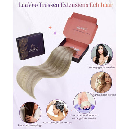 Echthaar Tressen Blond Highlights 55cm - Zum Einnähen